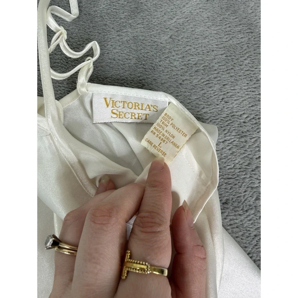 Vintage 90s Victoria's Secret Gold Label Satin Lace Slip Dress Size Large White - Picture 5 of 9